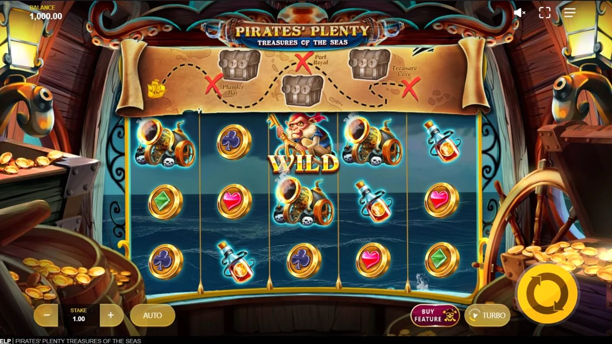 Suasana petualangan bajak laut di slot Pirates’ Plenty: Treasures of the Seas
